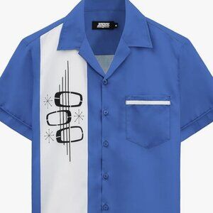 Men's Blue and White Bowling Shirt